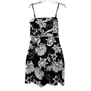 WHITE HOUSE BLACK MARKET spaghetti strap dress size 10 A-line black white floral